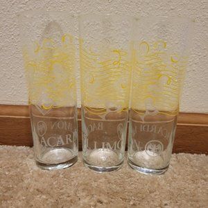BACARDI LIMON RUM GLASS 7" TALL SET OF 3 LEMON DESIGN MARTINI TOM COLLINS BAR
